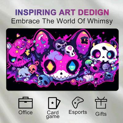 Neon Skull Cat Cartoon Large Mouse Pad Xxl Hot Pink Purple Cartoon Skeleton Kitten Glowing Eyes Cute Spooky Graffiti Art