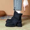 New Black Chunky Heel Platform Boots Women High Quality Leather Square Toe Ankle Boots for Women Hook & Loop Design Botas Mujer