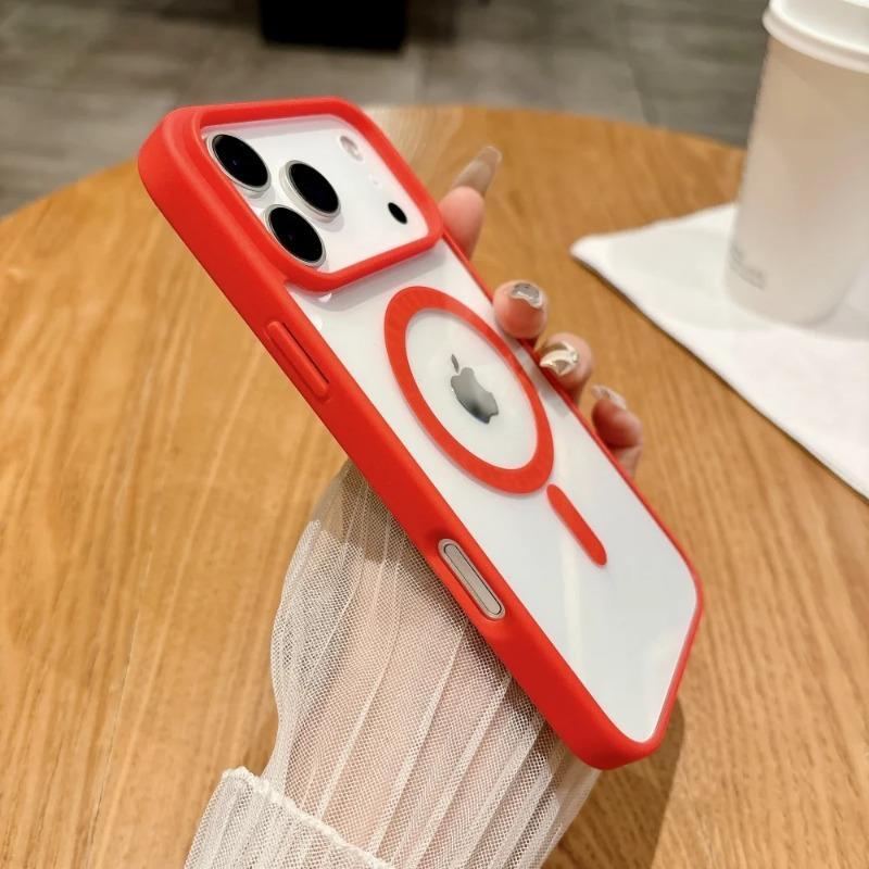 Простой магнитный чехол для iPhone 17 Air 17Pro Max 16e 15 Plus 14 13 12 mini 11 Pro Max Magsafe Прозрачная задняя крышка для беспроводной зарядки