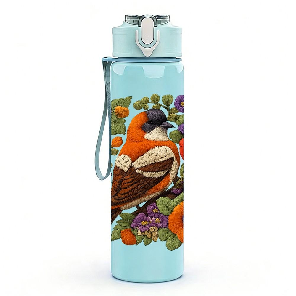 1PC Bird And Wildflower Art Print 750ml Color Plastic Sports Water Bottle Leakproof Flip Straw Lid Suitable for Sports Office Home Use