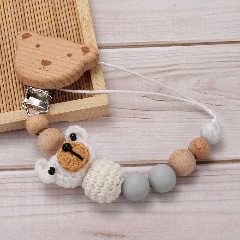 Wood Pacifier Holder Clips Bear Baby Teether Toys Straps Cute Baby Pacifier Chain  Baby