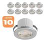 Set of 10 Mini Silver Round LED Spotlights 3W 6500K IP54