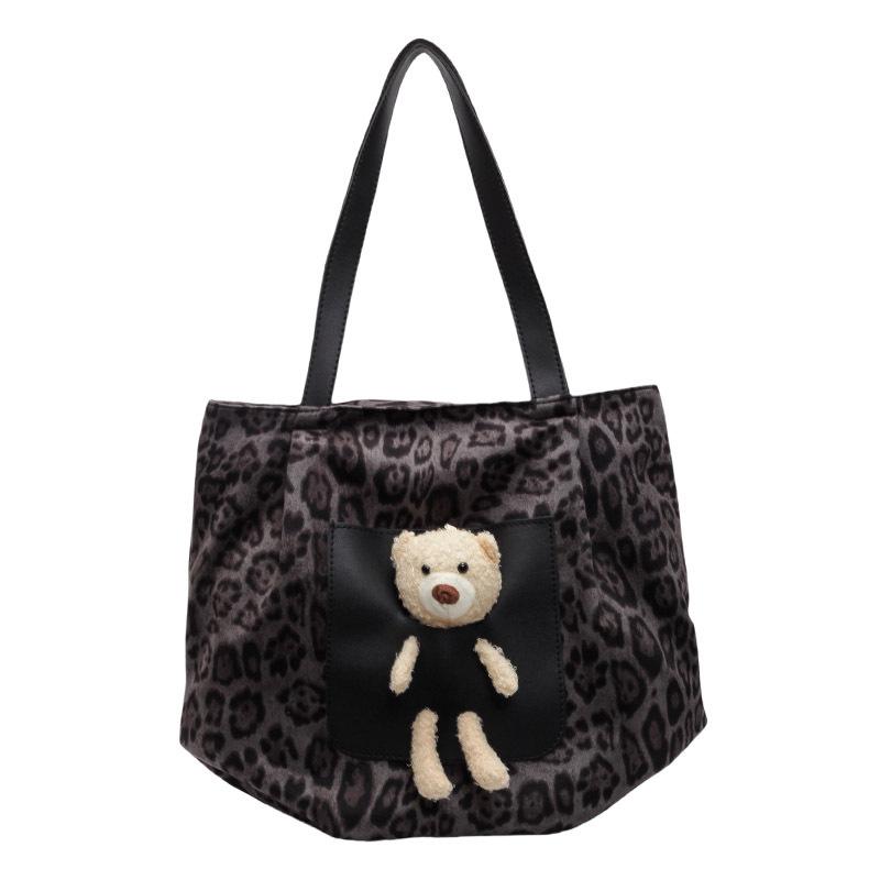 Холщовая сумка с леопардовым принтом, женская, большой емкости, новинка 2024 года, универсальная, повседневная сумка через плечо, сумка-тоут