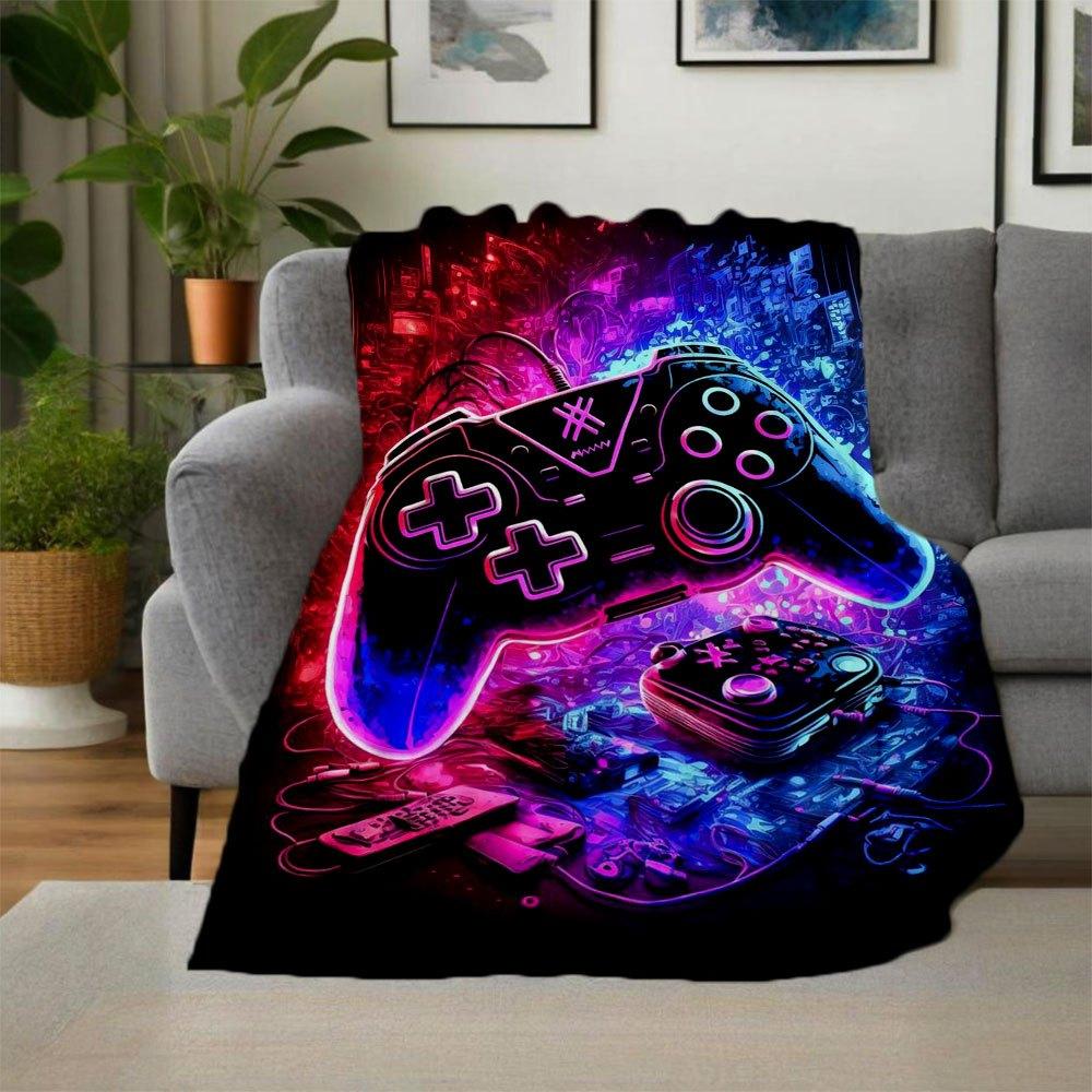 "Neon Gaming Controller: Vibrant Retro Style"Blanket Flannel Throw Blanket for Sofa, Bed, Travel, Camping, Office, Couch, Chair, And Bed Gif