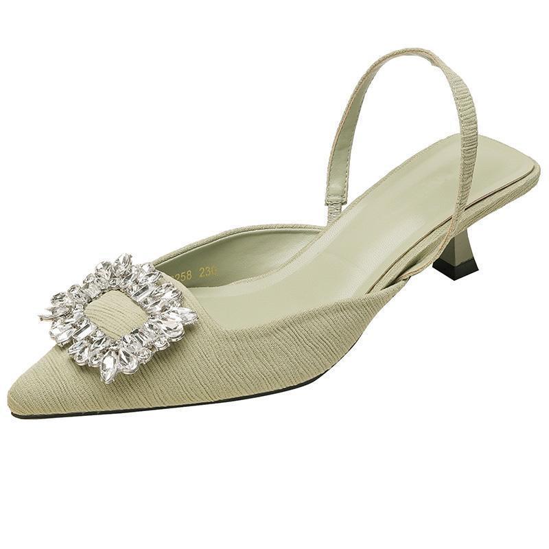 Французское бежевое слово со стразами с сандалиями женский тонкий каблук высокий каблук мода 2025 новый летний зарубежный мягкий обувь