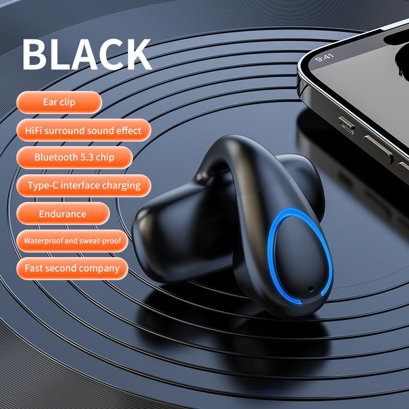VAORLO Ear-Clip Single Earphone Painless Wear 50 Hours Music Time HiFi Low Lantency Earbud With Microphone Bluetooth 5.3 Headset