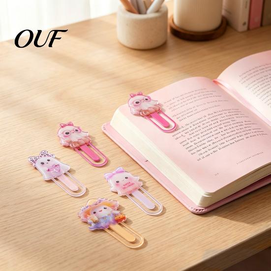 Student Study Essentials Halloween Cute Acrylic Bookmark, Durable Cartoon Page Marker, Portable Book Holders for School Elastic Clip Design Stationery