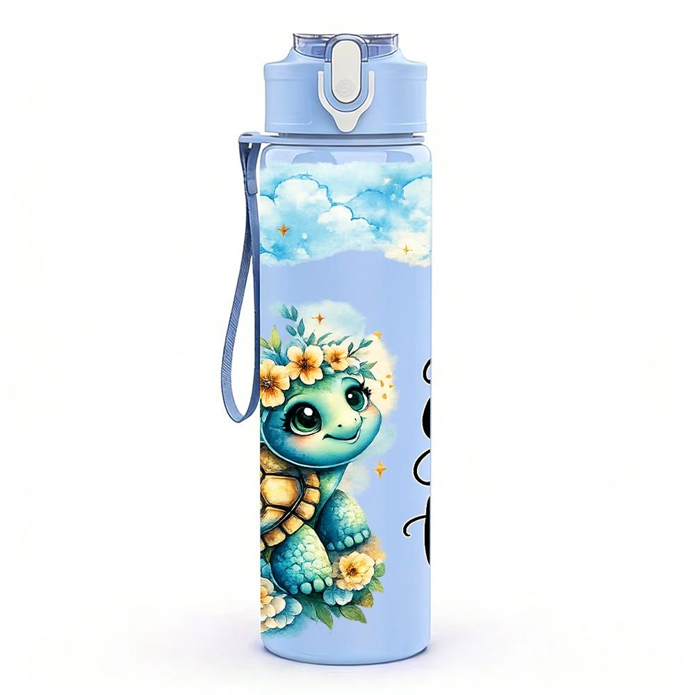 1PC Cute Turtle Ocean Cartoon Art Print 750ml Color Plastic Sports Water Bottle Leakproof Flip Straw Lid Suitable for Sports Office Home Use