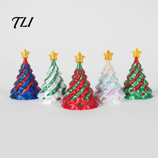 3D Printed Tree Ornament Spiral Christmas Tree, Golden Star Topper Fidget Xmas Collectibles Toy, Cone Desk Decor for Anxiety Stress Relief Toy