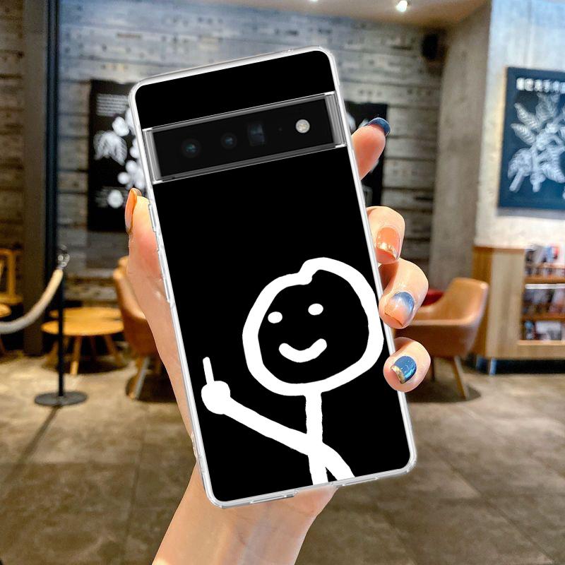 Смешной милый мультяшный человечек-спичка для Google Pixel 9 8 7 6 Pro чехол для телефона мягкий для Pixel 6A 5 4 5A 4A 3A XL 5G силиконовый прозрачный чехол
