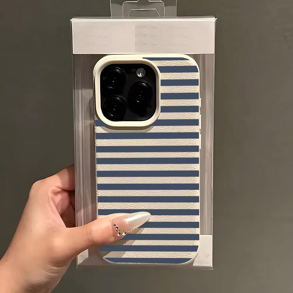 Стильный синий полосатый чехол из мягкого материала с рисунком личи для iPhone 17 16 15 14 13 12 11 Pro Max 15 14 Plus 17 Air X Xs XR