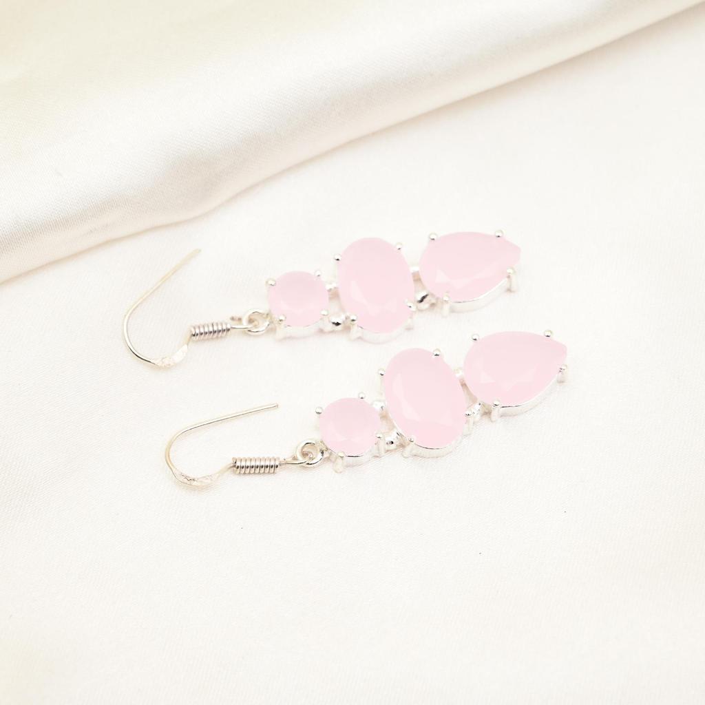 Серьги с розовым халцедоном, драгоценные камни, серьги ручной работы из цельного серебра 925 пробы, ювелирные изделия последнего дизайна