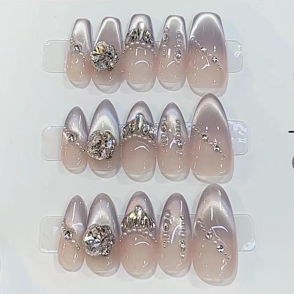 Чисто ручная работа Фототерапия Носимые Маникюр Серо-голубой Битые бриллианты. Готовый многоразовый патч можно снять