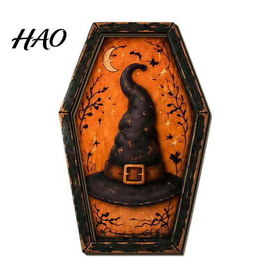 Black Cat Home Accents Vintage Halloween Wooden Table Decoration, Rustic Ghost Skeleton Pumpkin Retro Holiday Tabletop Signs Desktop Block Sign