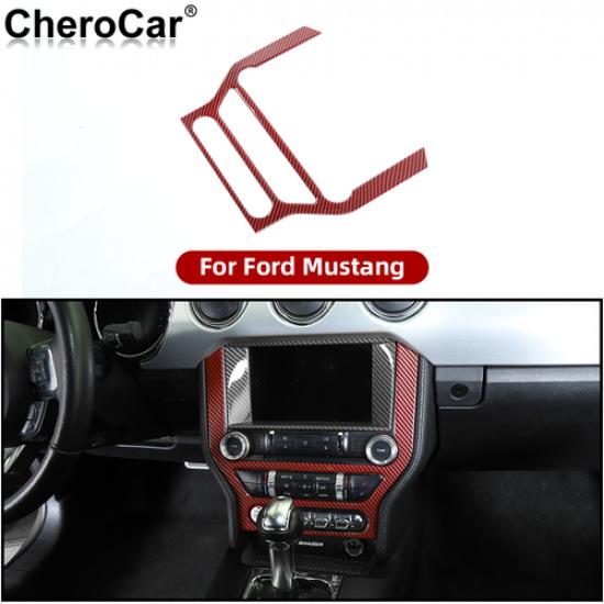 Red Carbon Fiber ABS Console GPS Navigation Panel Trim Cover for Ford Mustang