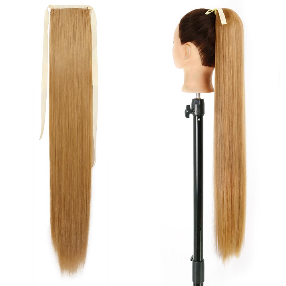 MISS WIG Synthetic Long Straight Hair Extension Wrap Around Clip In Heat Resistant Fiber Ponytail Natural Pony Tail for Women