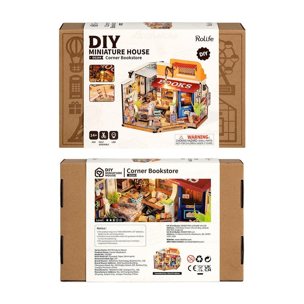 ROBOTIME Rolife 3D Puzzles Corner Bookstore DIY Miniature House Kit DG164