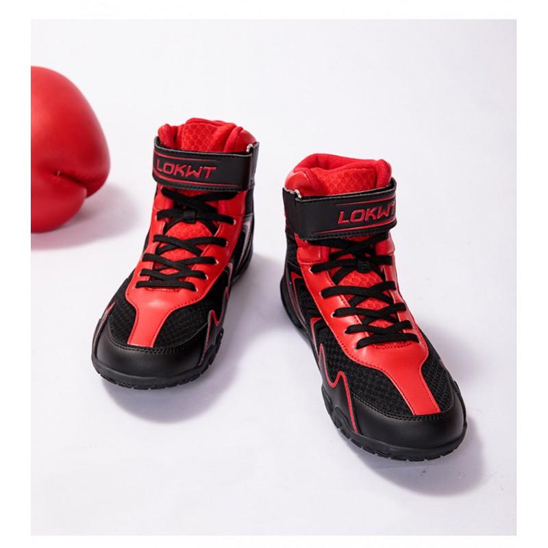 High-Top Boxing Shoes Men Women Breathable Mesh Upper Lace-Up Wrestling Sneakers Non-Slip Sport Footwear