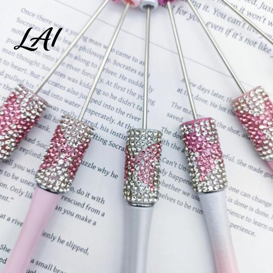 Fun Office Supplies Diamond Beadable Pens Bling Rhinestone Beaded DIY Plastic Bead Pen Crystal Gift for Women Shaft Black Ink Ballpoint Pens