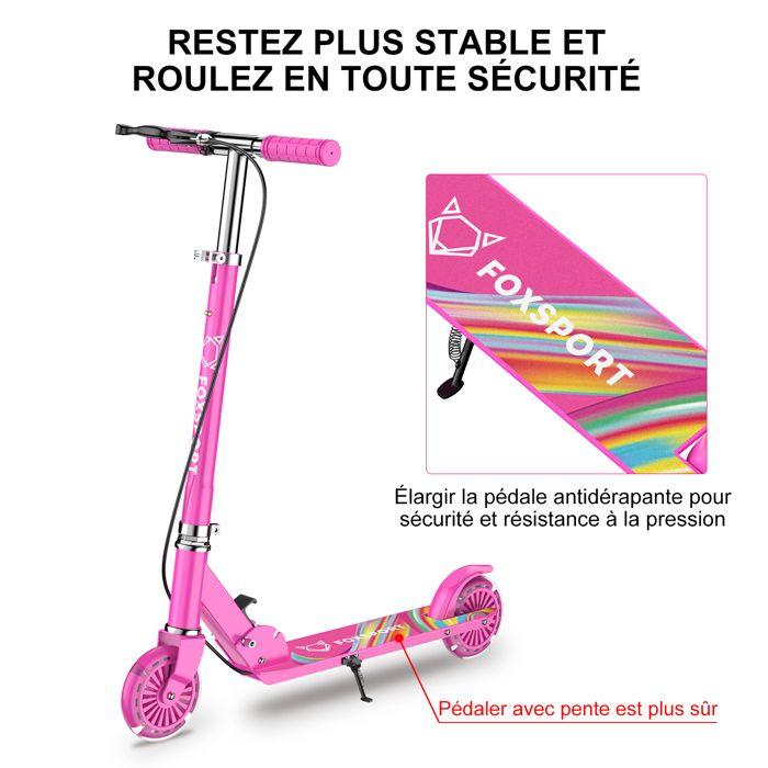 Trottinette Enfant - FOXSPORT - Pliable - Frein à pédale - Guidon Ajustable de 3 Niveaux - Charge 100 kg - Rouge