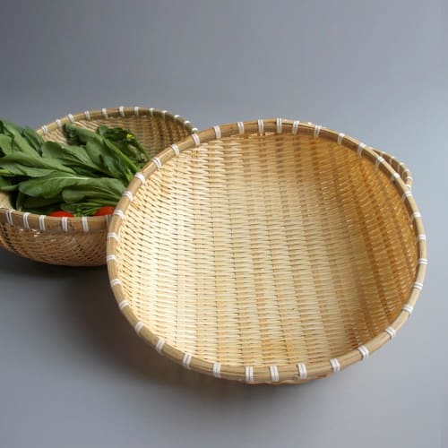 Deronder Bamboo Colander, Round Tray, Drying Vegetable Basket, Kitchen Storage, Lightweight, Handmade, Rustic, Beautiful, Practical, Easy to Use (Diam