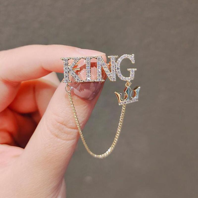 Модная милая брошь с надписью King, свитер, пальто, аксессуары для одежды, мужская и женская роскошная брошь, вечерние свадебные броши, булавка на лацкане