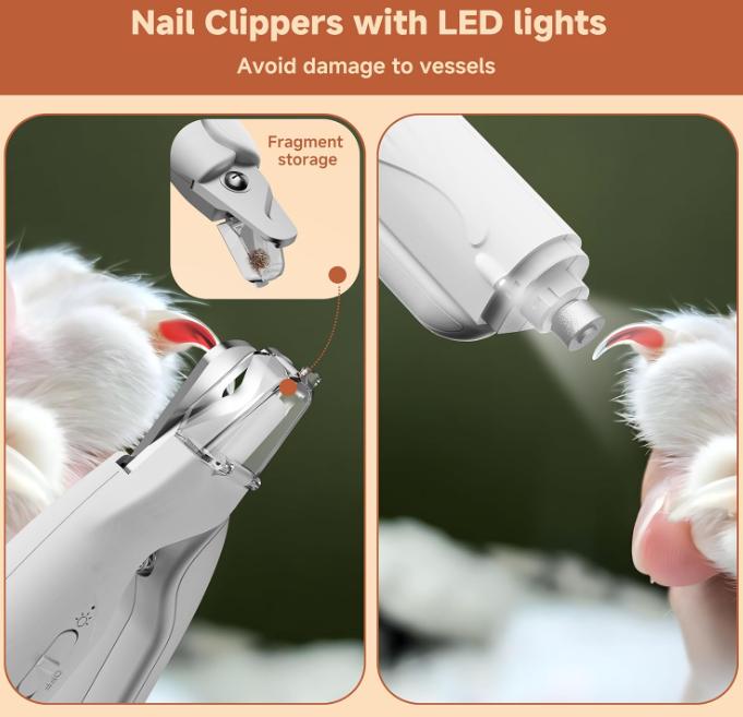 Manufacturer Price 2 In1 Cat Nail Clipper Grinder Safe Portable Electric Rechargeable Pet Grooming Tool LED Light