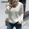 Осенне-зимний женский свитер Модный женский белый свитер с длинным рукавом и v-образным вырезом