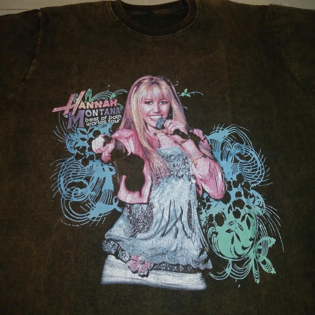 Vtg HANNAH MONTANA Miley unisex black short sleeve t-shirt QT6673