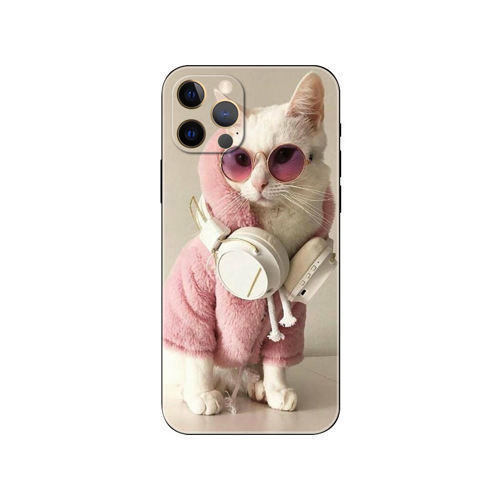 Крутой чехол для телефона с очками Cat для iPhone 5 5S 2020se 6 6s 7 8 plus x 10 XR XS 11 12 13 mini pro MAX, черная задняя крышка из ТПУ