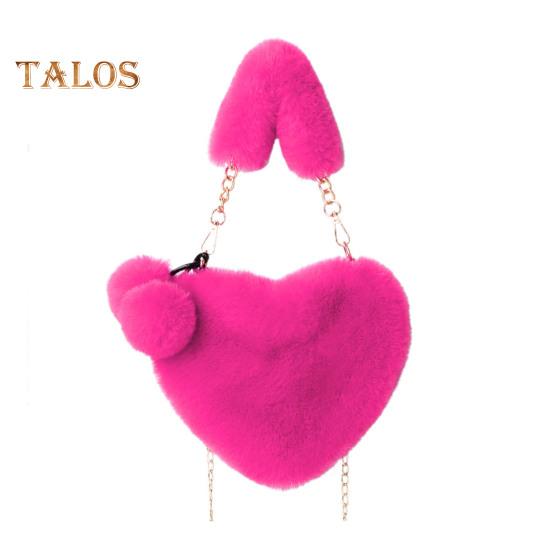 Женская сумка через плечо, однотонная, с пушистым искусственным мехом, в форме сердца, с застежкой-молнией на полой цепочке, женская зимняя сумка для путешествий, поездок на работу, свиданий