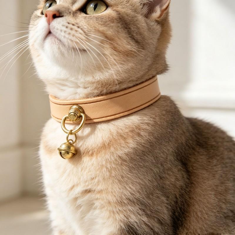 Genuine Leather Pet Collar Small Dogs Cats Adjustable Neck Strap With Bell