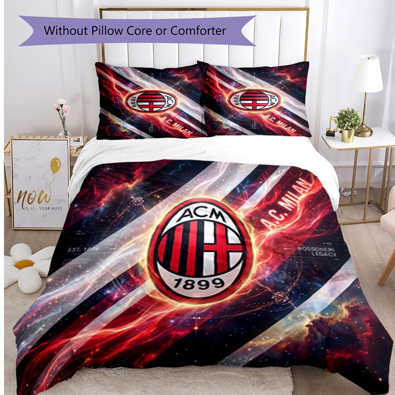 AC Milan Pattern Printed 3PCS Bedding Set Soft Skin-Friendly Washable Duvet Cover & Pillowcases Set All Season Bedroom