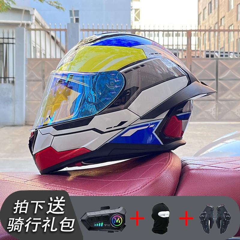ECE/GB Certified Full Face Motorcycle Helmet With Bluetooth Intercom Men Women Use Large Rear Wing Stylish Design