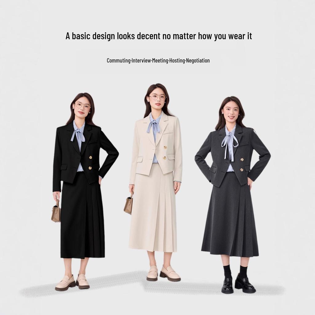 Женский маленький короткий пиджак-блейзер и юбка - Весна/Осень 2025, Профессиональная формальная одежда