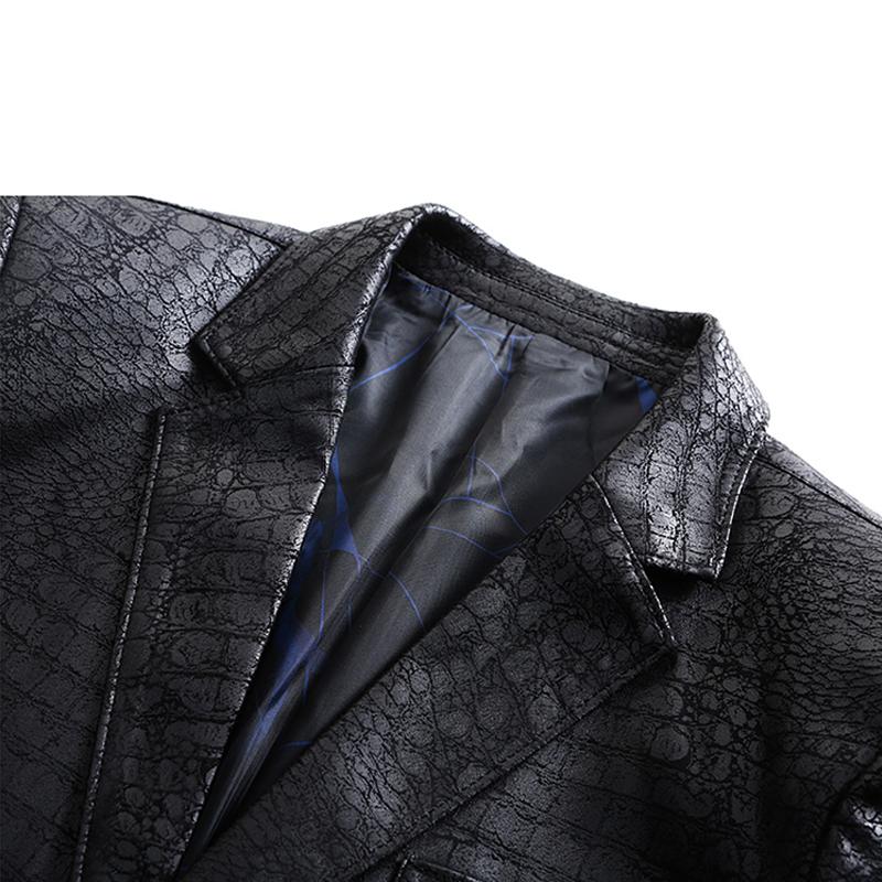 Кожаный костюм, мужской деловой костюм со змеиным тиснением, высококачественный мужской пиджак большого размера из искусственной кожи, деловой джентльменский свадебный пиджак из искусственной кожи