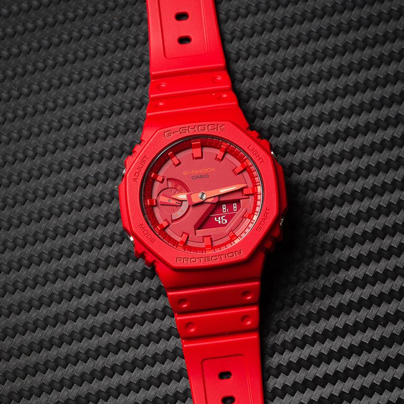 Casio Человек-паук Цвет Побережье Восьмиугольник Водонепроницаемый Кварцевый Механизм Смоляной Ремешок Японские и Корейские Часы Мужские Часы Красный Циферблат GA-2100-4APR-person