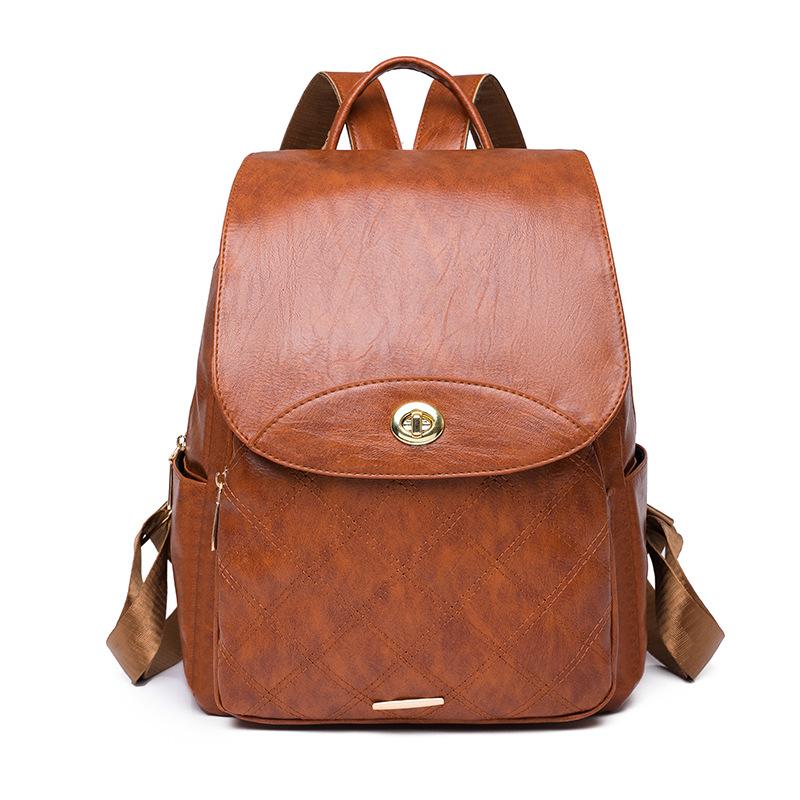 New Casual Women's Soft Leather Anti-theft Backpack Fashionable Retro Large Capacity Computer Backpack Student School Bag