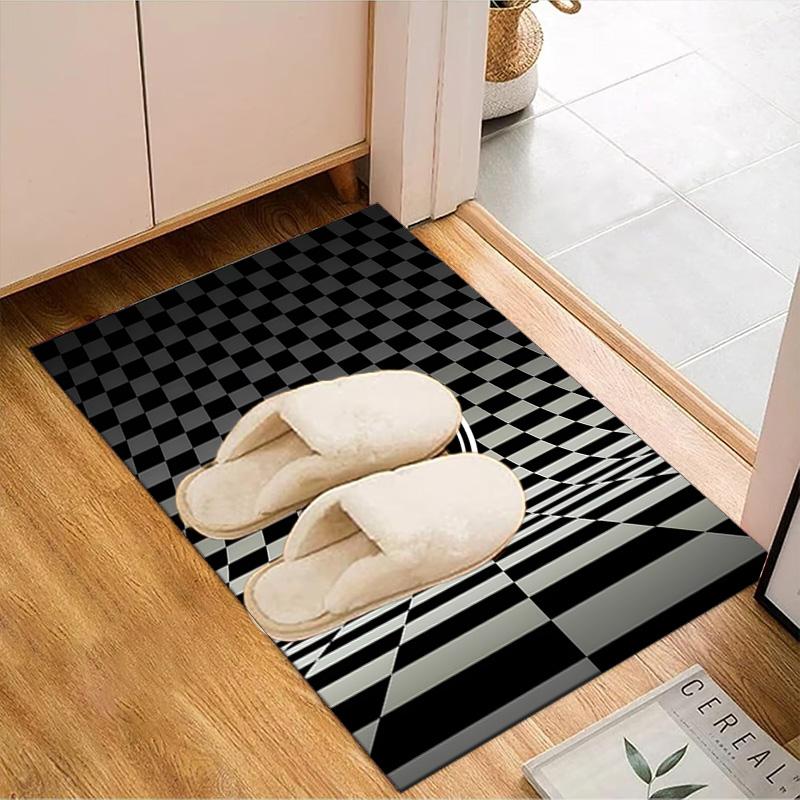 Black And White Stripes With Shield Printed Office Carpet Chair Cushion Entryway Rug, Rugs for Living Room, Bedroom Christmas gifts