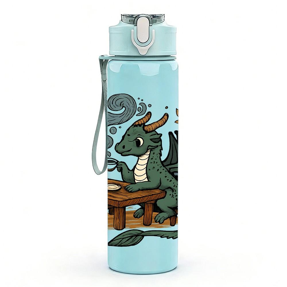 1PC Forest Dragon Wooden Desk Art 750ml Color Plastic Sports Water Bottle Leakproof Flip Straw Lid Suitable for Sports Office Home Use