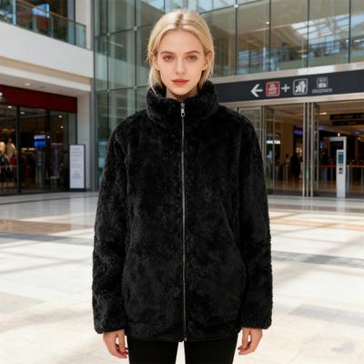 Женская пушистая флисовая куртка с длинными рукавами на молнии, шерпа-пальто, мягкая куртка с воротником-стойкой, осенняя верхняя одежда с карманами