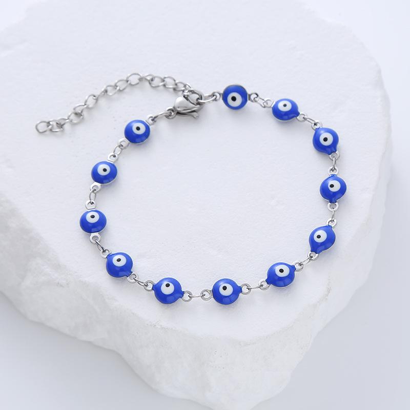2026 New Arrivals Stainless Steel Chain Bracelet 6mm Devil's Eye Bracelets for Women Drip Oil Eye Charm Jewelry Wholesale