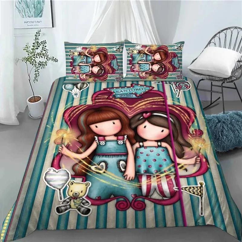 Santoro Gorjuss Anime Beautiful Girl Comfortable Duvet Cover Pillowcase Bedding Set Children Bedroom Decoration Home Textile