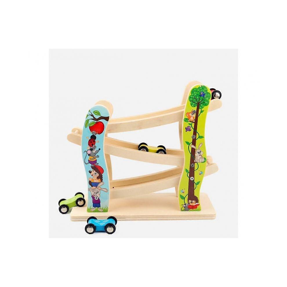 Cartoon Children Wooden Ladder Gliding Car Racing Track Educational Slide Toy