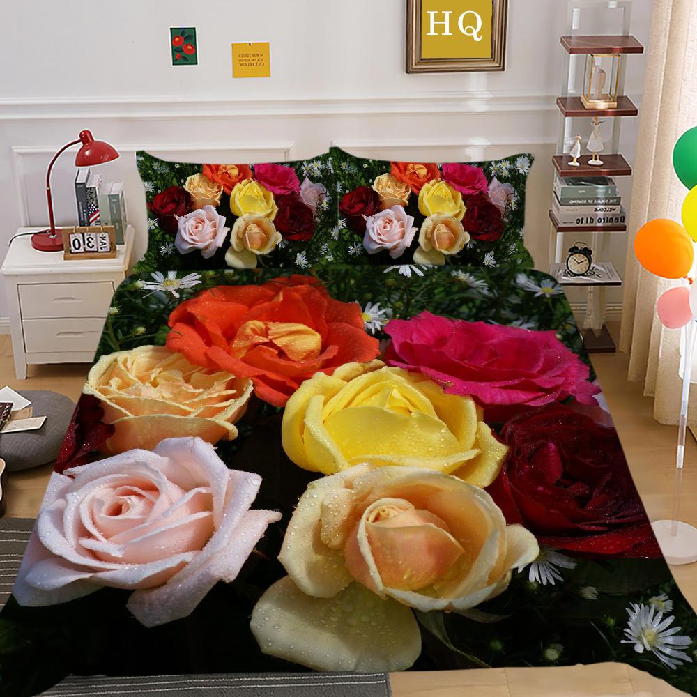 Постельное белье с 3D принтом цветов, двойной размер, комплект постельного белья из микрофибры, комплект постельного белья для девочек, модное домашнее постельное белье