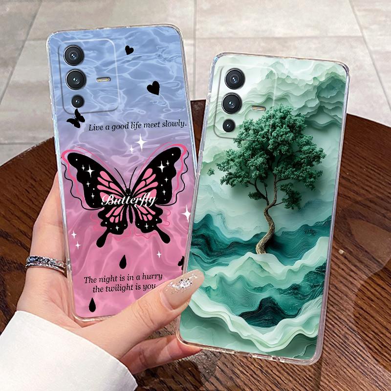 Гелевый чехол для Vivo V23 Pro V2132 Fundas Capa Coque Прозрачный силиконовый мягкий ТПУ задняя крышка Милый кот Кролик Сердце Защитный чехол