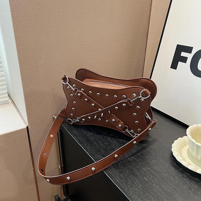 Сумка с крестообразными заклепками для женщин, сумка через плечо из искусственной кожи, однотонная пряжка, изысканные модные сумки через плечо