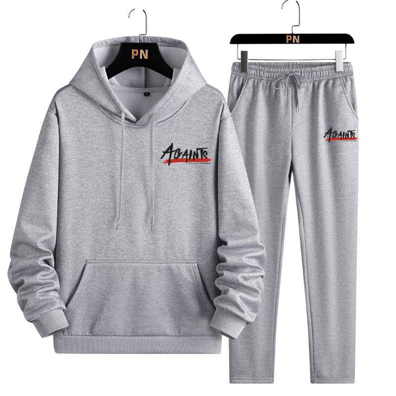 Мужской свитер с капюшоном, состоящий из двух частей, флисовый утеплитель, повседневный спортивный комплект с длинными рукавами, мужской комплект