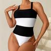 Черный белый лоскутный купальник женский сексуальный цельный купальник 2025 пуш-ап купальники с высоким вырезом полосатый купальный костюм