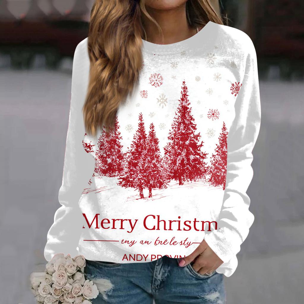 Женский модный повседневный свитшот с длинным рукавом и рождественским принтом на шее